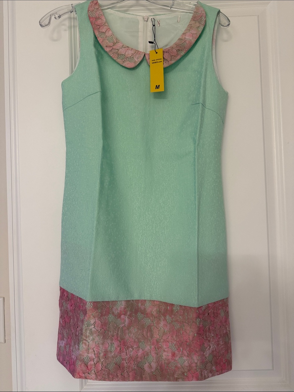 Women’s Mint Green Dress with Pink Floral Trim